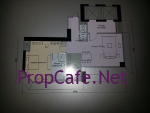 Layout of Unit H, Tower A, 1 bedroom 1119sq