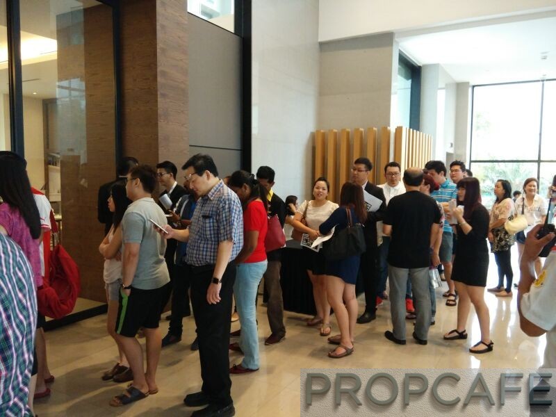 REV.O Lifestyle Suites Bukit Jalil City Launching Event. Queuing patiently waiting for their turn to go in as there is crowd control inside the sales gallery. Taken before noon